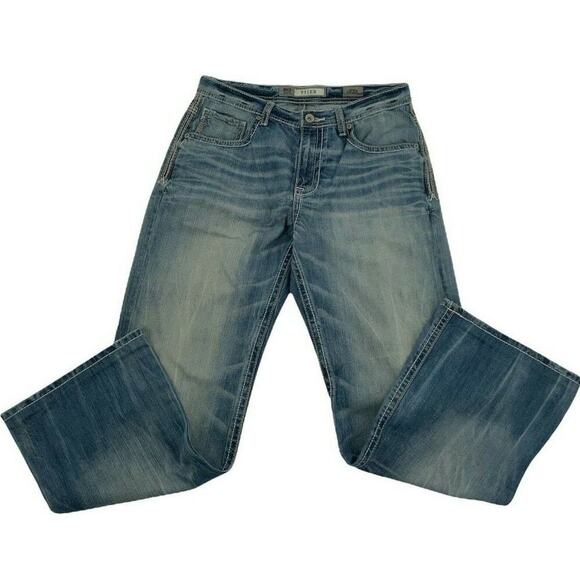 BKE Tyler Jeans Men's Size 32R Straight Leg Medium Wash Whiskers Stitched Denim - Picture 9 of 12